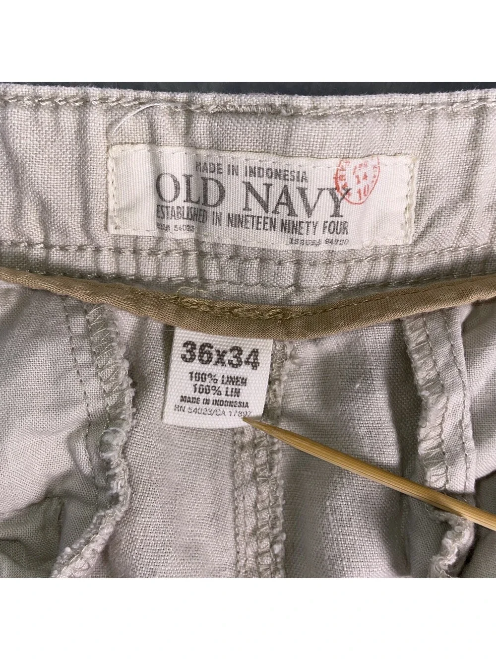 Vintage Old Navy Linen Pants Mens 36x34 Beige Relaxed Straight Leg Coastal Beach